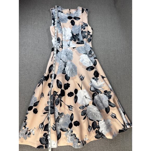 Calvin Klein Dress Sleeveless Fit to Flare Floral Wedding Guest Pink Size 2 - Picture 9 of 10